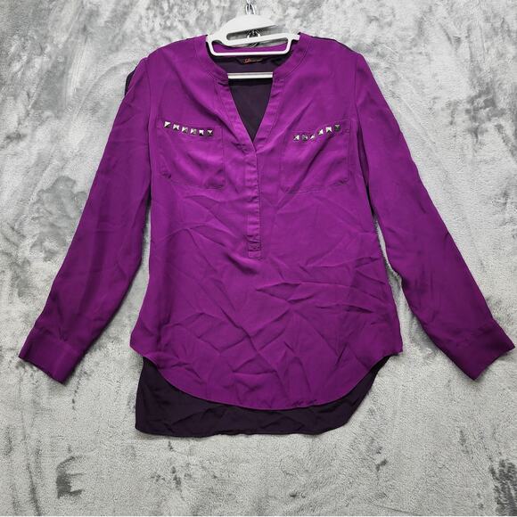 Sofia Vergara Top Womens M Purple 2-Tone Long Sleeve Popover Studded Pockets - Picture 1 of 11